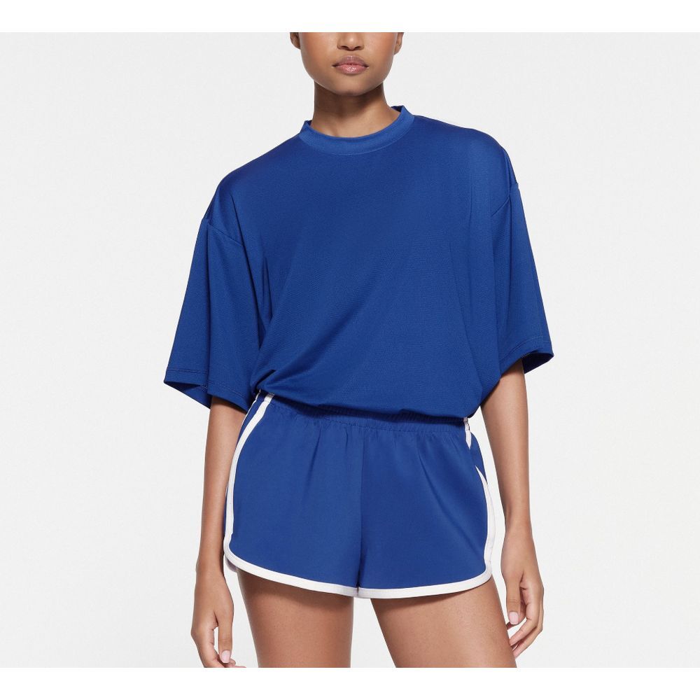 SKIMS Women's Oversized Track Mesh T-Shirt Size 3X Blue Crew Neck‎ Short Sleeve